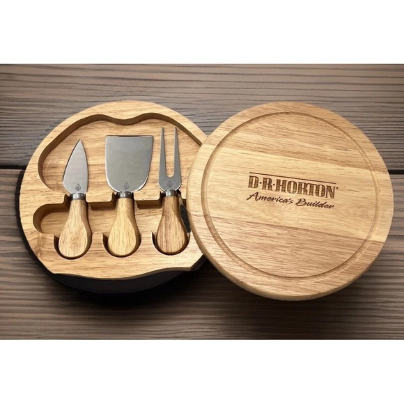D•R•Horton Wood Swivel Open Cheese Board With Three Utensil‎ Set - Picture 1 of 10